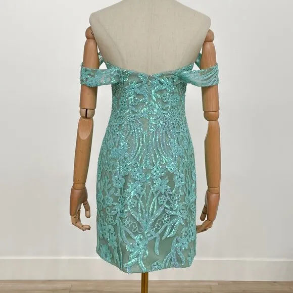 NEW COCKTAIL SEQUINS EMBELLISHED DAZZLING DRESS W/ OFF SHOULDER STRAPS NX E911