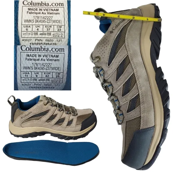 New Columbia crestwood suede mesh lace up hiking shoes wide pebble lagoon