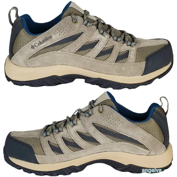 New Columbia crestwood suede mesh lace up hiking shoes wide pebble lagoon