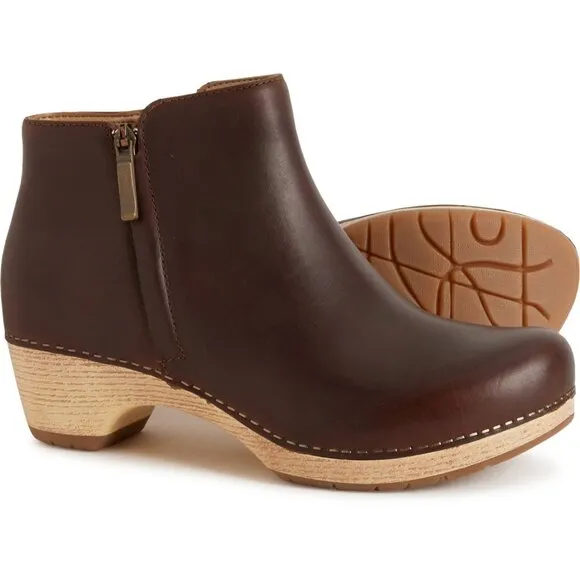 NEW Dansko women Lizanne Side-Zip Heeled Booties - Leather tan 253