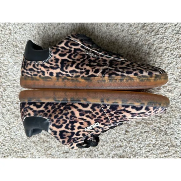 NEW DKNY Leopard Print Sneakers rubber Sole Low Top velvet Shoes size 7.5