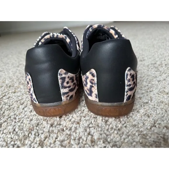 NEW DKNY Leopard Print Sneakers rubber Sole Low Top velvet Shoes size 7.5