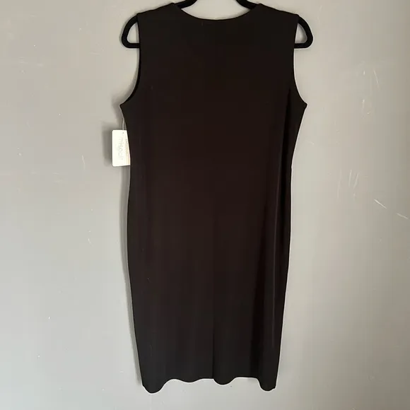 New Exclusively Misook Size M Classic Black Knit Tank Shift Sheath Midi Dress