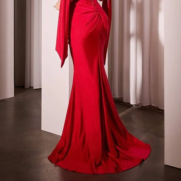 NEW FORMAL SHEATH SOLID SATIN DRESS W/ OFF THE SHOULDER TIES STRAPS CD KV1120