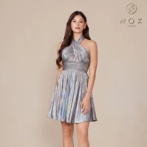 NEW FORMAL SLEEVELESS PLEATED DRESS W/ HALTER NECKLINE &amp; A-LINE DESIGN NX K822