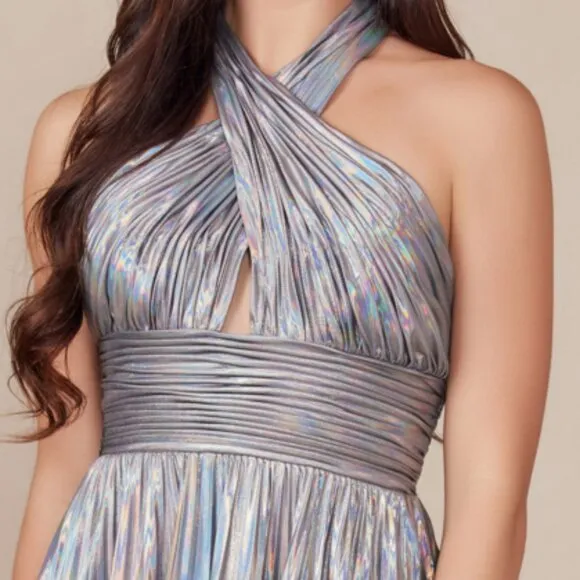 NEW FORMAL SLEEVELESS PLEATED DRESS W/ HALTER NECKLINE &amp; A-LINE DESIGN NX K822
