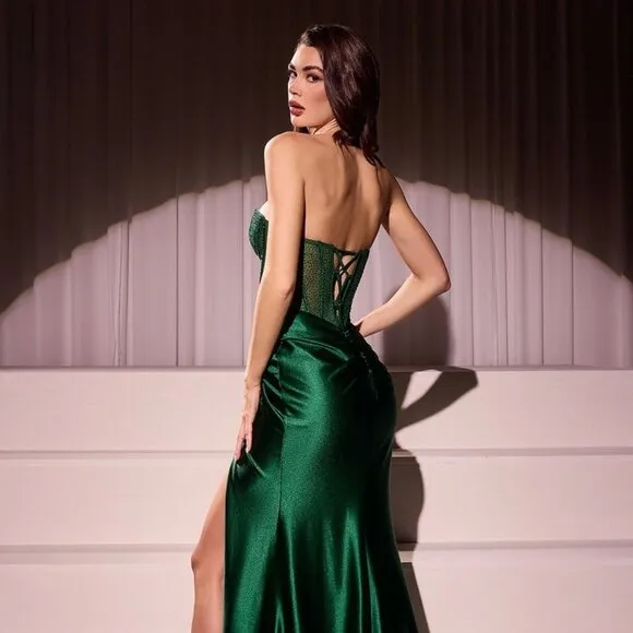 NEW FORMAL SLEEVELESS STRAPLESS SHEATH GOWN W/ SHEER EMBROIDERED BODICE CD2408