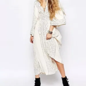 NEW Free People beige print Modern Kimono Style boho dress size 6