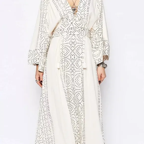 NEW Free People beige print Modern Kimono Style boho dress size 6