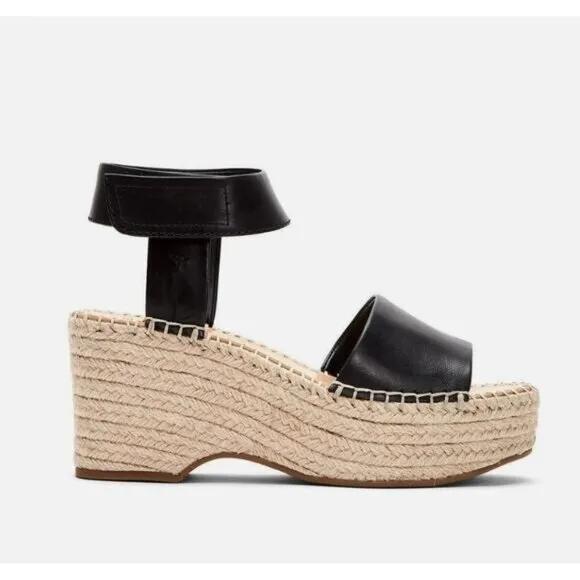 NEW! Frye 9.5 Amber Espadrille Platform Wedges $148 Leather Sandals Shoes Black