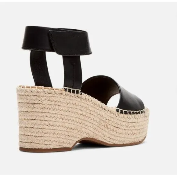 NEW! Frye 9.5 Amber Espadrille Platform Wedges $148 Leather Sandals Shoes Black