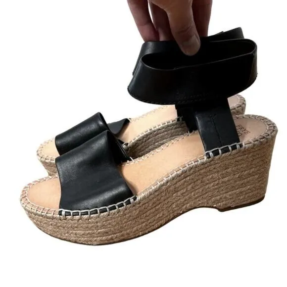 NEW! Frye 9.5 Amber Espadrille Platform Wedges $148 Leather Sandals Shoes Black