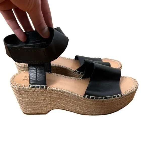 NEW! Frye 9.5 Amber Espadrille Platform Wedges $148 Leather Sandals Shoes Black