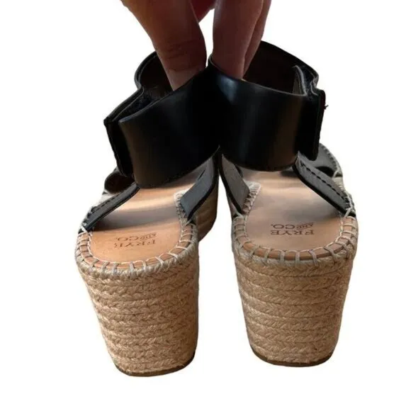 NEW! Frye 9.5 Amber Espadrille Platform Wedges $148 Leather Sandals Shoes Black