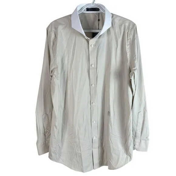 NEW G/FORE Mens Modern Spread Dress Shirt Beige Stretch Skull Button Up $185 - L