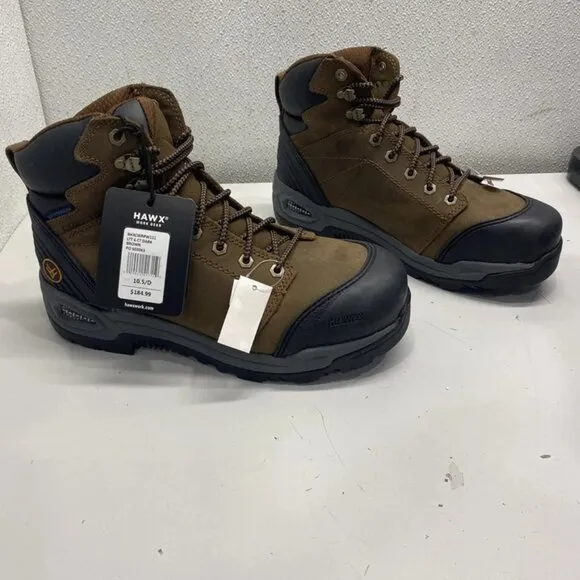NEW Hawx Lace-To-Toe Waterproof Work Boots Brown Men’s Size 10.5