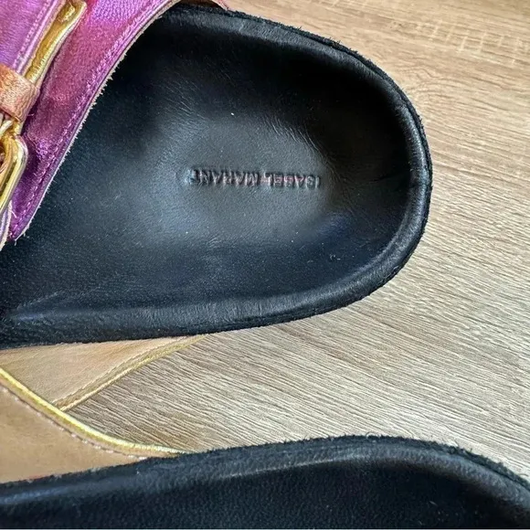 New Isabel Marant Lennyo Leather Slide Sandals Buckle Metallic Pink Sunset