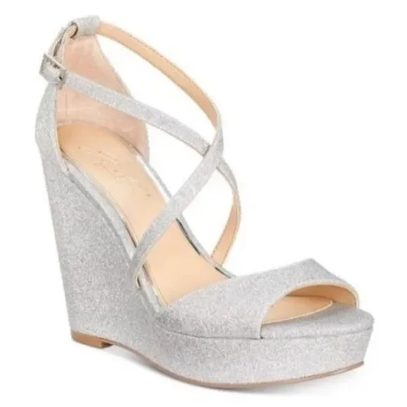 NEW Jewel Badgley Mischka Wedge Heel Sandals Platform Silver Size 10M