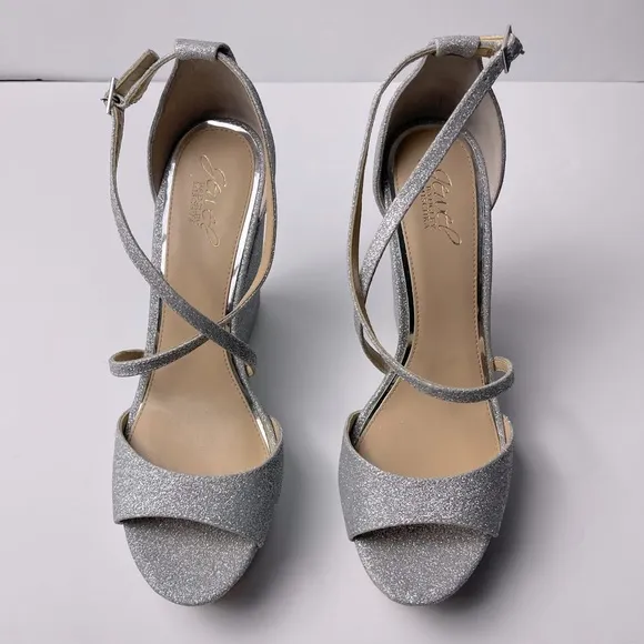 NEW Jewel Badgley Mischka Wedge Heel Sandals Platform Silver Size 10M