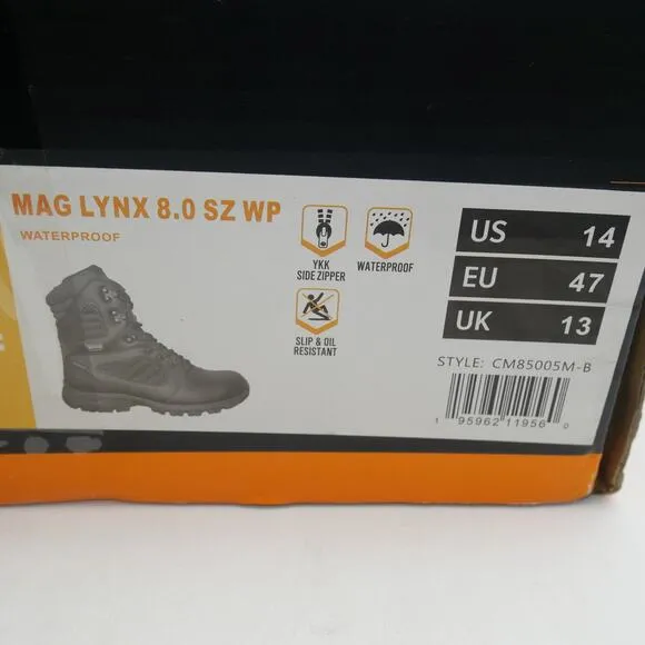 NEW Magnum Men's 14  Lynx 8&quot; Side-Zip Waterproof Tactical Duty Boots Black