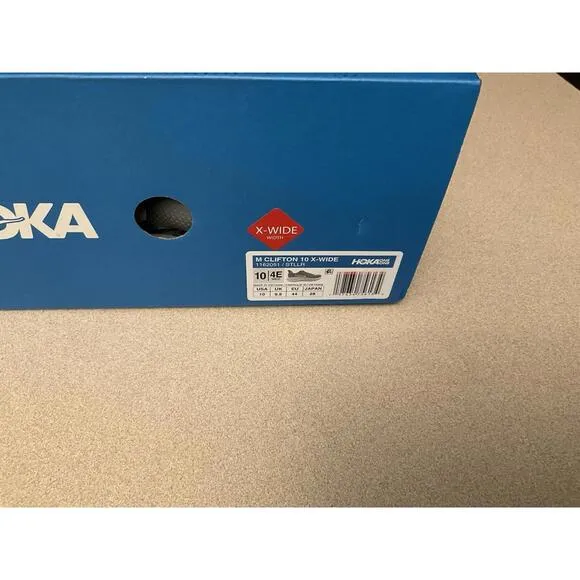 New! Mens Hoka One One Clifton 10 X-Wide Grey Running Shoes. Size 10-4E Wide.