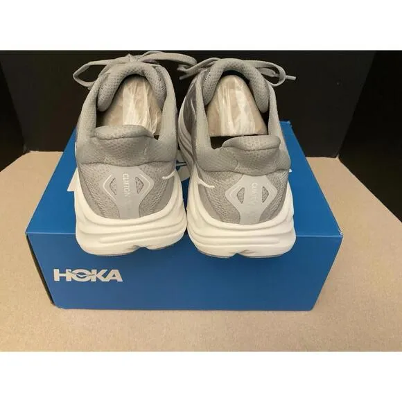 New! Mens Hoka One One Clifton 10 X-Wide Grey Running Shoes. Size 10-4E Wide.
