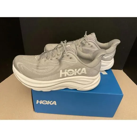 New! Mens Hoka One One Clifton 10 X-Wide Grey Running Shoes. Size 10-4E Wide.