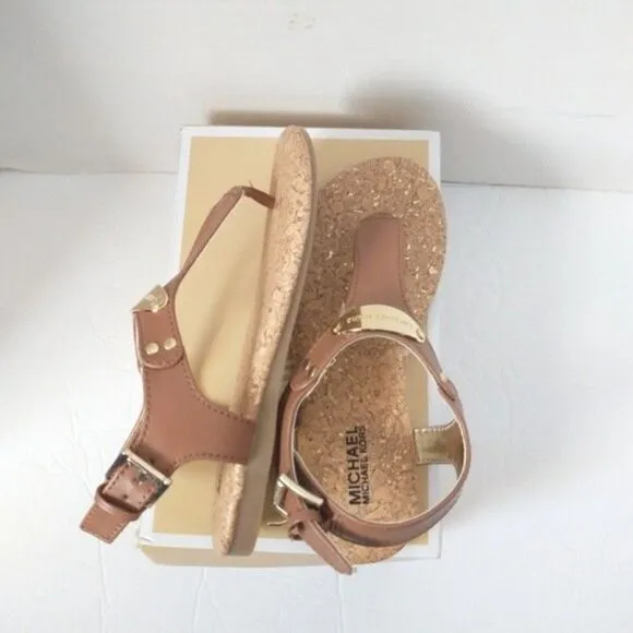 New! MICHAEL KORS Little Girls Plate T-Strap Sandals Shoes Cognac Brown Size 13