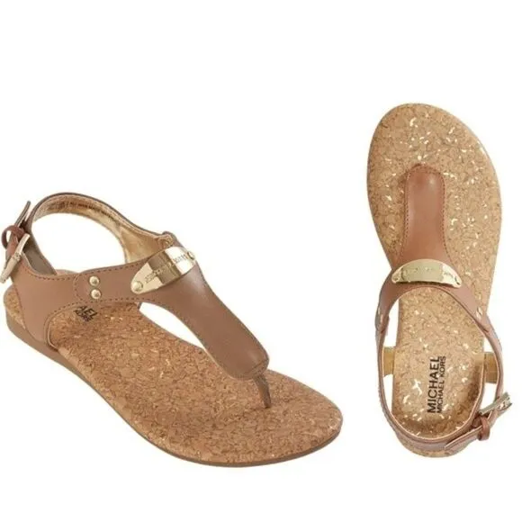 New! MICHAEL KORS Little Girls Plate T-Strap Sandals Shoes Cognac Brown Size 13