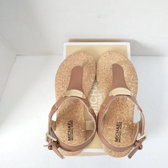 New! MICHAEL KORS Little Girls Plate T-Strap Sandals Shoes Cognac Brown Size 13