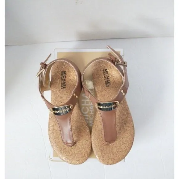 New! MICHAEL KORS Little Girls Plate T-Strap Sandals Shoes Cognac Brown Size 13