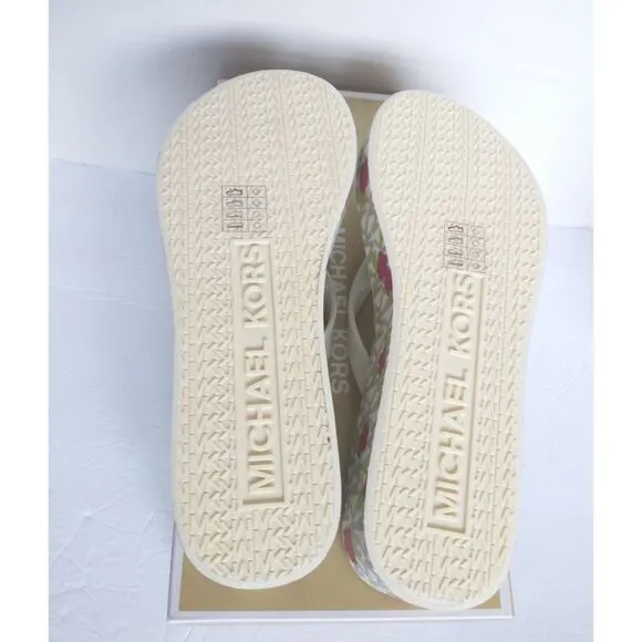New! MICHAEL KORS MK Logo Jet Set Bedford Platform Wedge Thong Sandals Shoes
