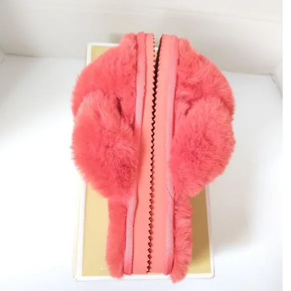 New! MICHAEL KORS Women's Lala Faux Fur Slide Sandals Slippers Sea Coral Size 6