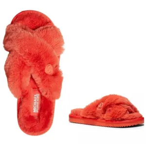 New! MICHAEL KORS Women's Lala Faux Fur Slide Sandals Slippers Sea Coral Size 6