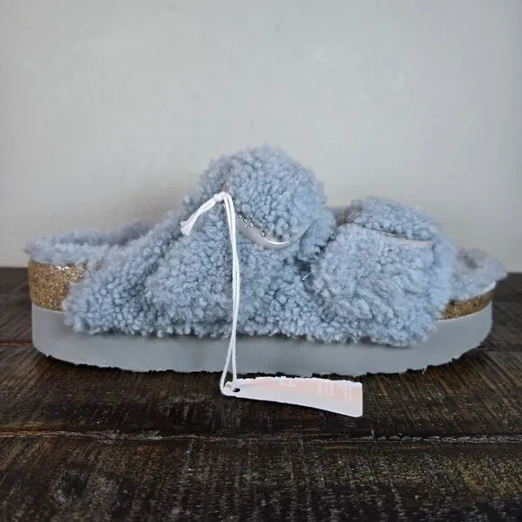 NEW Papillio by Birkenstock Arizona Shearling Womens Size 7 Sandal Slippers Blue