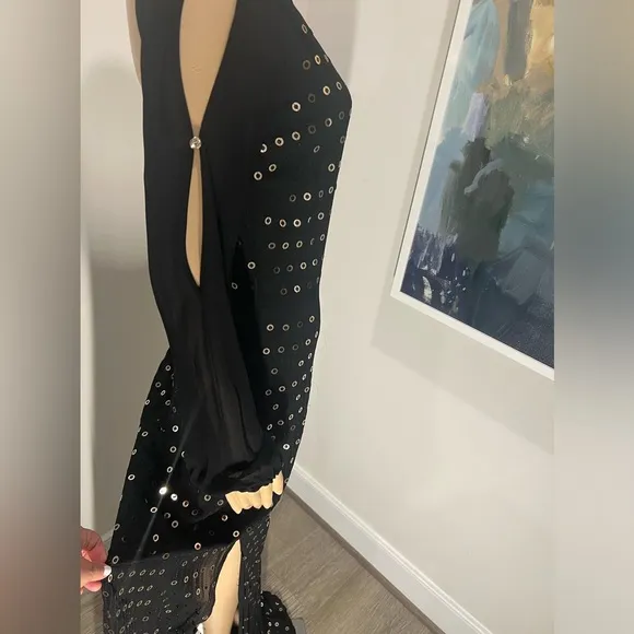 New Patricia Pepe gown , black with gold oversized sequins,very modern &amp; elegant