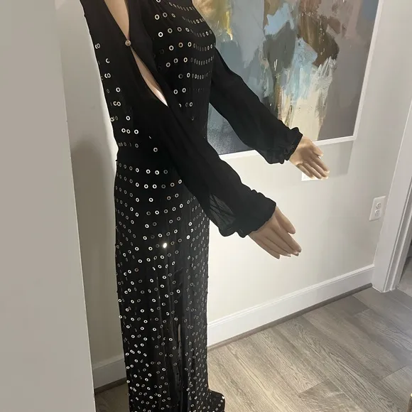 New Patricia Pepe gown , black with gold oversized sequins,very modern &amp; elegant