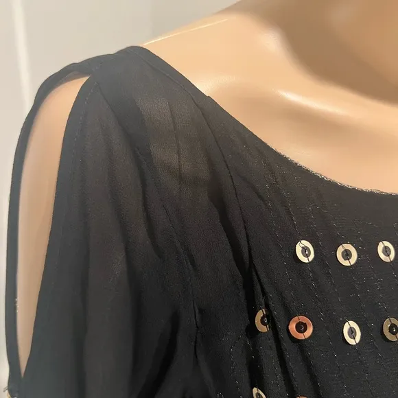 New Patricia Pepe gown , black with gold oversized sequins,very modern &amp; elegant