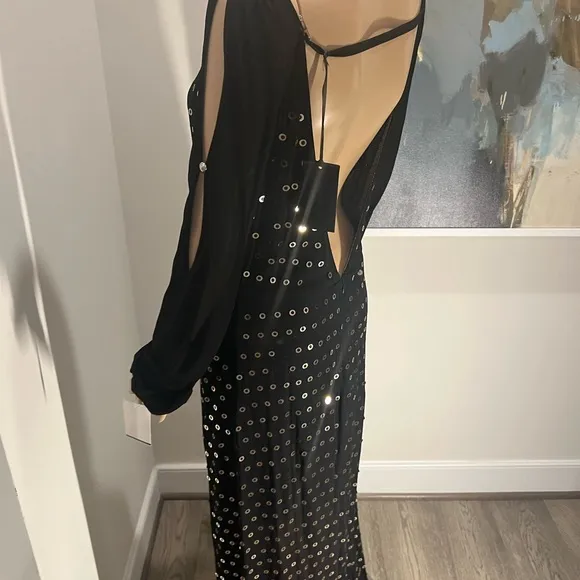New Patricia Pepe gown , black with gold oversized sequins,very modern &amp; elegant