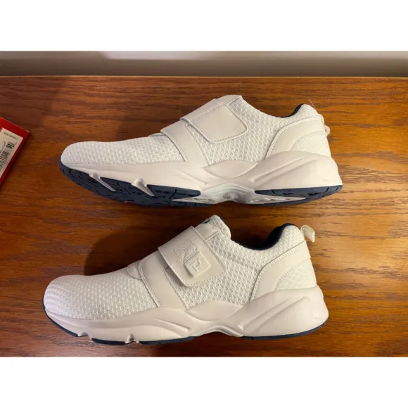 NEW Propet Stability X Strap White Navy Sneakers Walking Shoes Comfort Mens 12