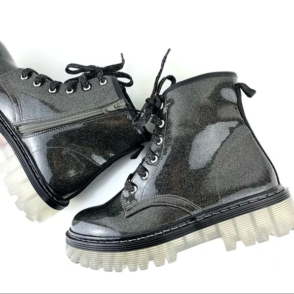 NEW RARE Steve Madden glitter combat boots shoes 4 Y2k doc martens style