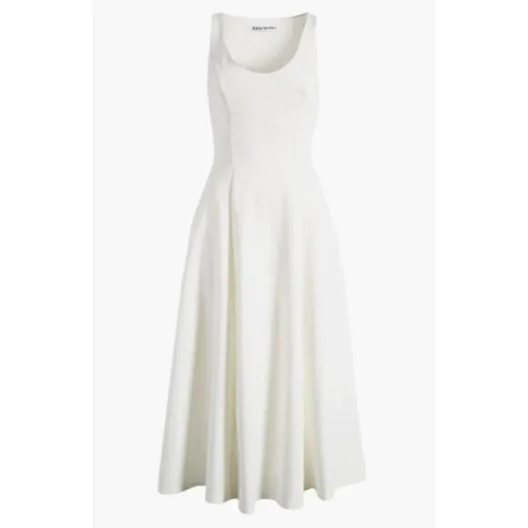 NEW Reformation Mikol Pleated Midi Dress Glam A-Line Scoop Neck White Size Small