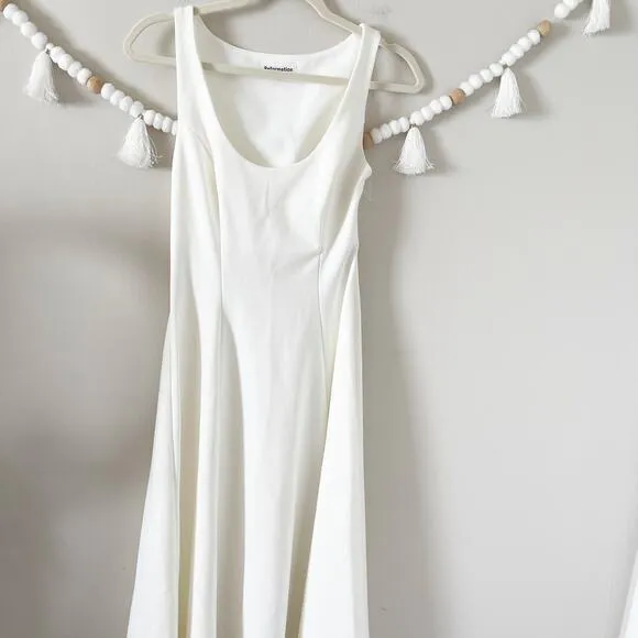 NEW Reformation Mikol Pleated Midi Dress Glam A-Line Scoop Neck White Size Small