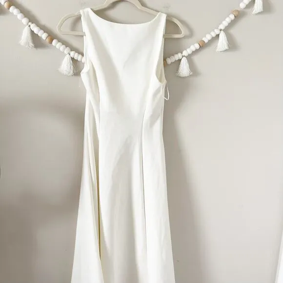 NEW Reformation Mikol Pleated Midi Dress Glam A-Line Scoop Neck White Size Small