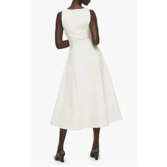NEW Reformation Mikol Pleated Midi Dress Glam A-Line Scoop Neck White Size Small