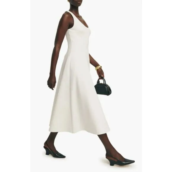 NEW Reformation Mikol Pleated Midi Dress Glam A-Line Scoop Neck White Size Small