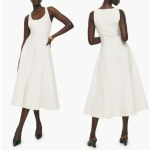 NEW Reformation Mikol Pleated Midi Dress Glam A-Line Scoop Neck White Size Small