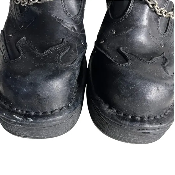 NEW ROCK Black Leather Boots Goth Skull Metallic Collection Size 41 US Size 9.5