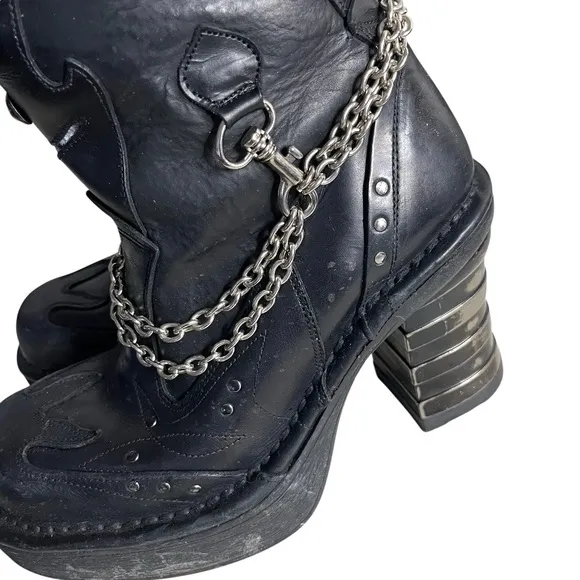 NEW ROCK Black Leather Boots Goth Skull Metallic Collection Size 41 US Size 9.5