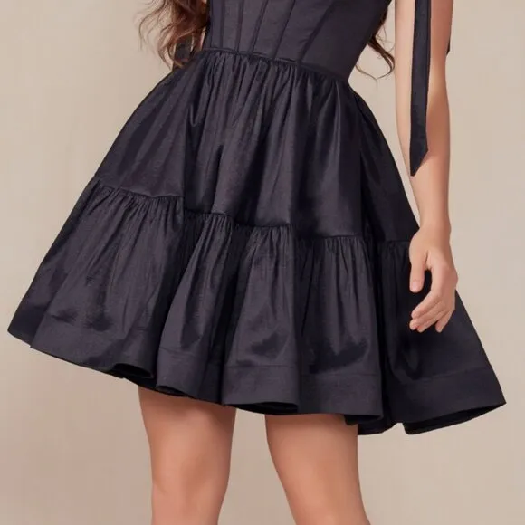 NEW SLEEVELESS A-LINE POCKETED SATIN DRESS W/ TIED STRAPS &amp; LACE UP BACK NX T869